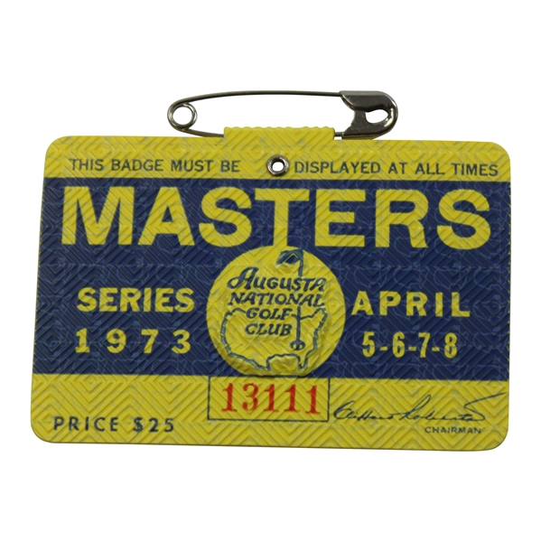 1973 Masters Tournament SERIES Badge #13111 - Tommy Aaron Win