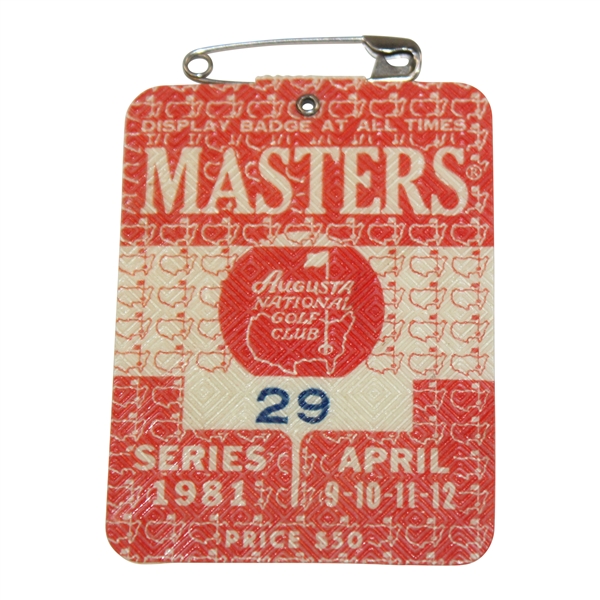 1981 Masters Tournament SERIES Badge #29 - Low Number - Tom Watson Win