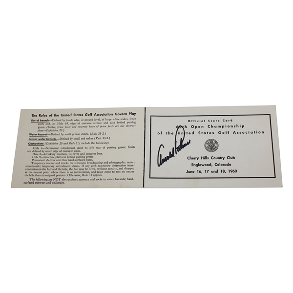 Arnold Palmer Signed Official 1960 US Open at Cherry Hills Scorecard JSA ALOA