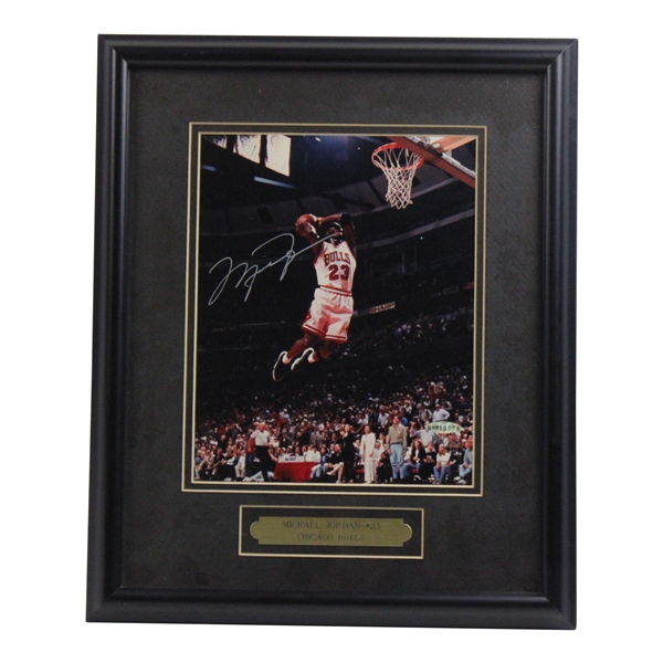 Michael Jordan Signed Dunking Oversized Photo - Framed UDA