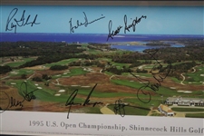 Big Three & 11 Champs Signed 1995 US Open at Shinnecock Hills Panoramic Photo - Framed JSA ALOA