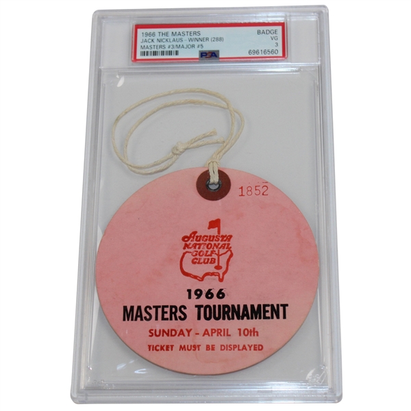 1966 Masters Tournament Sunday Final Rd Ticket #1852 PSA VG 3 