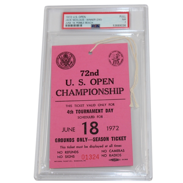 1972 US Open at Pebble Beach Sunday Final Rd Ticket #01324 PSA NM 7
