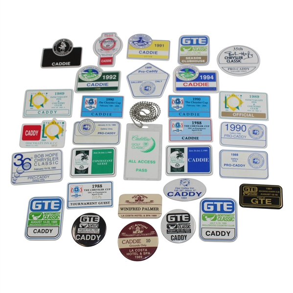 Thirty (30) 1980s/1990s Caddy Badges/Credentials - Palmer Caddy Royce Nielson Collection