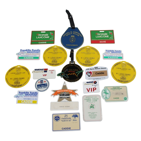 Nineteen (19) 1980s/1990s Caddy Badges/Credentials - Palmer Caddy Royce Nielson Collection