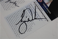 Tiger Woods Signed w/Hideki/Fowler/Blixt The Open Preview Page JSA ALOA