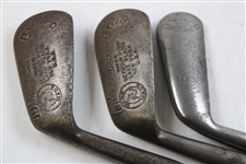 Seymour Dunn (3-Clubs) Left Hand Smooth Face Irons Mashie, Pitcher, Putter Lake Placid New York
