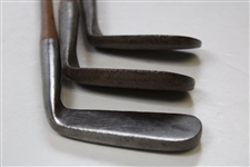 Seymour Dunn (3-Clubs) Left Hand Smooth Face Irons Mashie, Pitcher, Putter Lake Placid New York