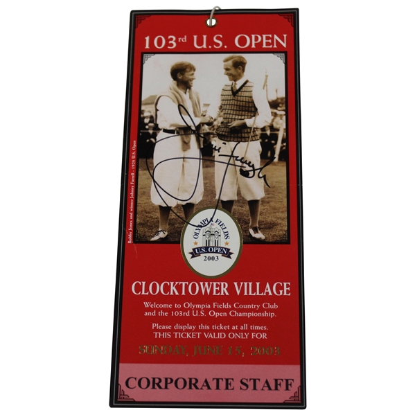 Jim Furyk Signed 2003 US Open at Olympia Fields Sunday Final Rd Ticket JSA ALOA