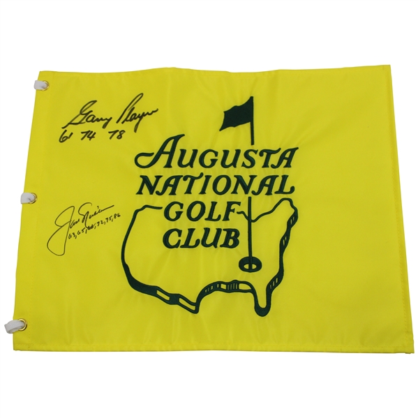 Jack Nicklaus & Gary Player Signed Augusta National Member Flag w/Dates Won JSA ALOA