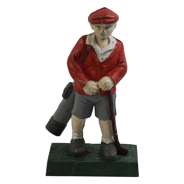 Vintage Metal Golfer Carrying Golf Bag Statue