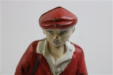Vintage Metal Golfer Carrying Golf Bag Statue
