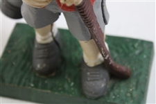 Vintage Metal Golfer Carrying Golf Bag Statue