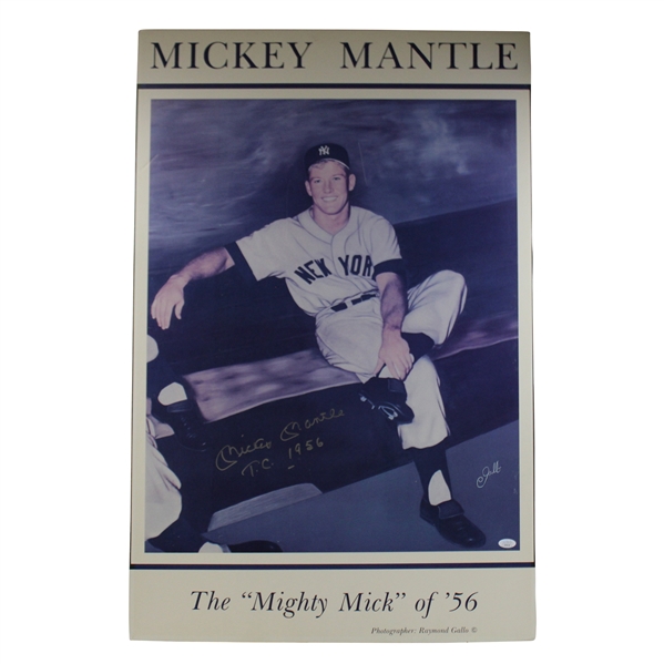 Mickey Mantle Signed The Mighty Mick Of 56 w/ Triple Crown Insc. Poster Full JSA #XX99229