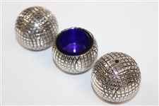 Electroplated Nickel Silver Gutta Percha Golf Ball Designed Salt & Pepper Shakers w/Mustard Pot