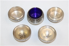 Electroplated Nickel Silver Gutta Percha Golf Ball Designed Salt & Pepper Shakers w/Mustard Pot