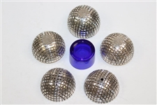 Electroplated Nickel Silver Gutta Percha Golf Ball Designed Salt & Pepper Shakers w/Mustard Pot