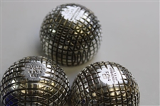 Electroplated Nickel Silver Gutta Percha Golf Ball Designed Salt & Pepper Shakers w/Mustard Pot