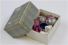 Electroplated Nickel Silver Gutta Percha Golf Ball Designed Salt & Pepper Shakers w/Mustard Pot