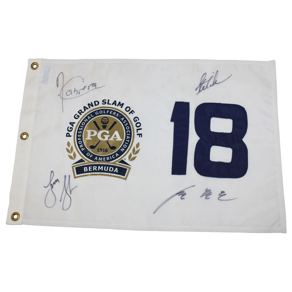 Glover, Cink, Cabrera & Yang Signed 2009 PGA Grand Slam of Golf Screen Flag Beckett #AD40780