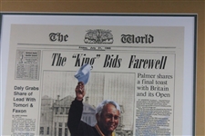 1995 Arnold Palmer Signed 'The King Bids Farewell' LTD ED #894/950 Newspaper Illustration -Framed JSA ALOA
