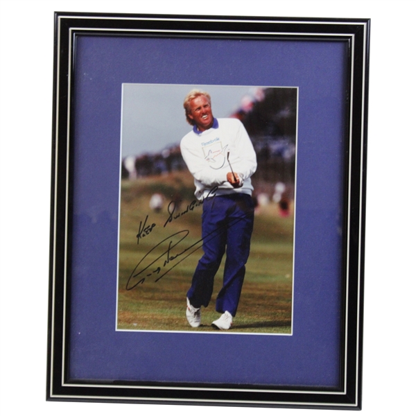 Greg Norman Signed & Inscribed Keep Swinging Photo -Framed JSA ALOA