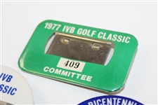 Four (4) 1976-80 IVB Golf Classic Committee Badges - Tom Kite 1st Win & Jack's 68th 