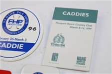 Five (5) Caddie Badges - Senior PGA Tour, Newport Beach, & Du Maurier Classic