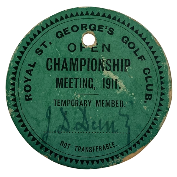 1911 Open Championship at Royal St. Georges GC Member Badge - Only One Known