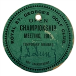 1911 Open Championship at Royal St. George's GC Member Badge - Only One Known