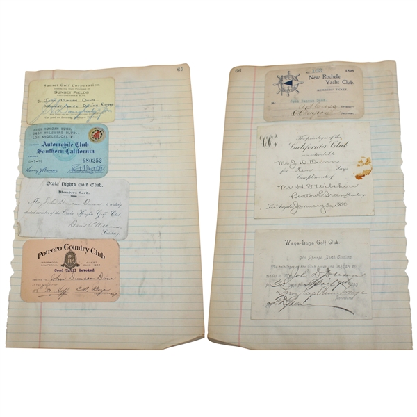 John Duncan Dunns Personal Golf Club Membership Admission Cards
