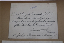 Los Angeles Country Club Membership Acceptance Card - J.D. Dunn Collection