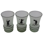 Vintage Glass Cocktail Shaker With 6 Glasses Featuring Golfers In Relief