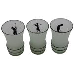 Vintage Glass Cocktail Shaker With 6 Glasses Featuring Golfers In Relief