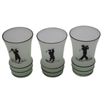 Vintage Glass Cocktail Shaker With 6 Glasses Featuring Golfers In Relief