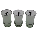 Vintage Glass Cocktail Shaker With 6 Glasses Featuring Golfers In Relief