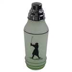 Vintage Glass Cocktail Shaker With 6 Glasses Featuring Golfers In Relief