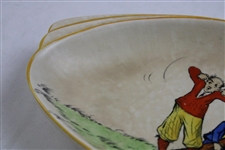 Crown Ducal Humorous Golf Scene Shell Shaped Dish w/Chip To Rear