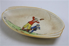 Crown Ducal Humorous Golf Scene Shell Shaped Dish w/Chip To Rear