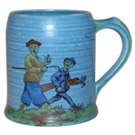Crown Ducal Humorous Golf Scene Blue Mug 4.5” Circa 1930