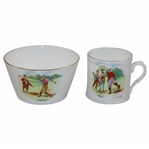 c.1900 Foley Bone China Golf Bowl & Mug Featuring Red Jacket Golfers