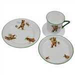 c.1900 Woods & Sons England Bone China Teddy Bear Playing Sports Cup/Saucer/Side Plate