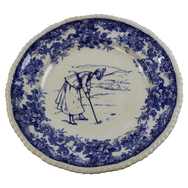 c.1900 Minton Lady Golfer Blue & White Plate