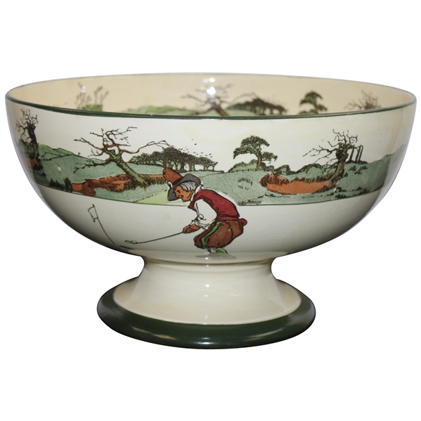 Royal Doulton Rare Large Punchbowl Featuring Chas. Crombie Puritan Golfers In Various Scenes On The Golf Course 