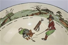 Royal Doulton Rare Large Punchbowl Featuring Chas. Crombie Puritan Golfers In Various Scenes On The Golf Course 