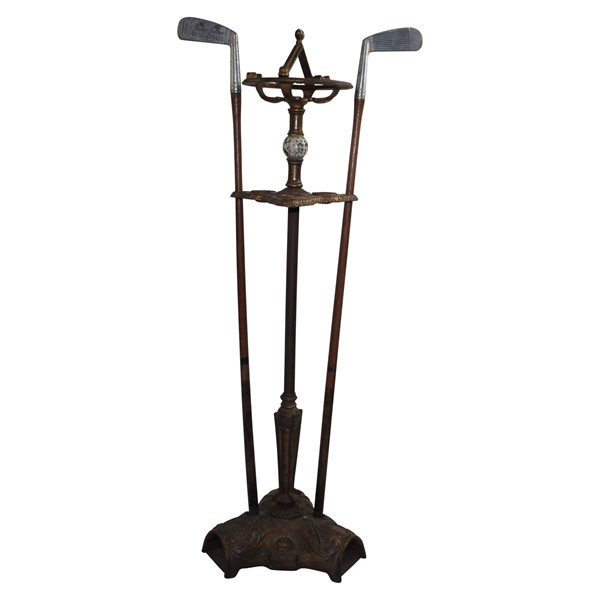 1920s Wellington-Stone Parlor Putter 3 Holder Stand with Two Parlor Putters