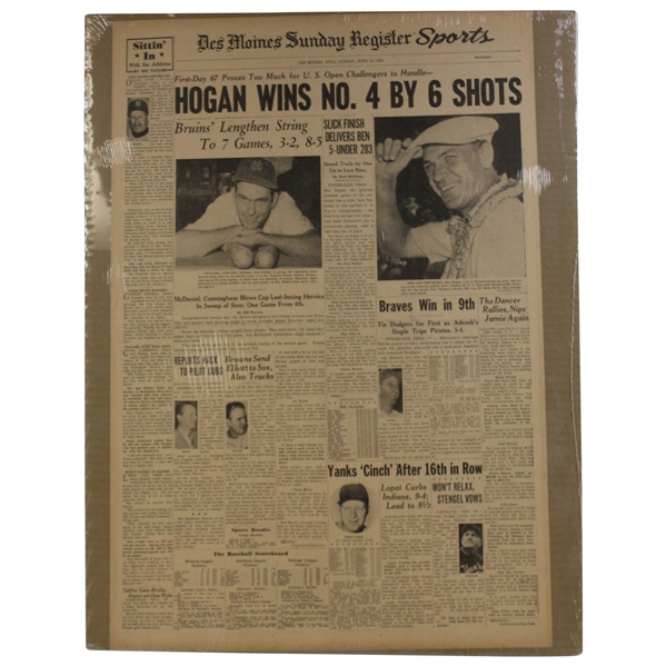 Des Moines Sunday Register Sports Dated June 14, 1953 Headline "Hogan Wins No. 4 By 6 Shots" (U.S. Open)