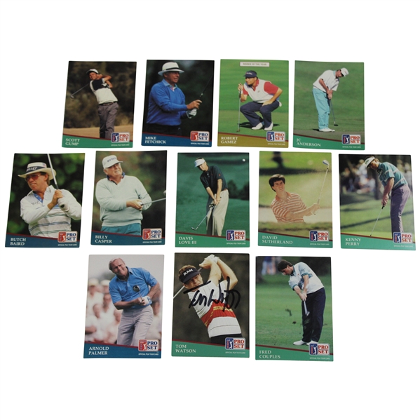 Tom Watson Signed Card w/Eleven 1991 PGA Tour Pro Set Cards JSA ALOA