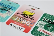 Nick Faldo Signed 1989, 1990 & 1996 Masters SERIES Badges JSA ALOA