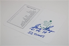Gary Player Signed Augusta National Scorecard w/Years Won & '52 Times' JSA ALOA